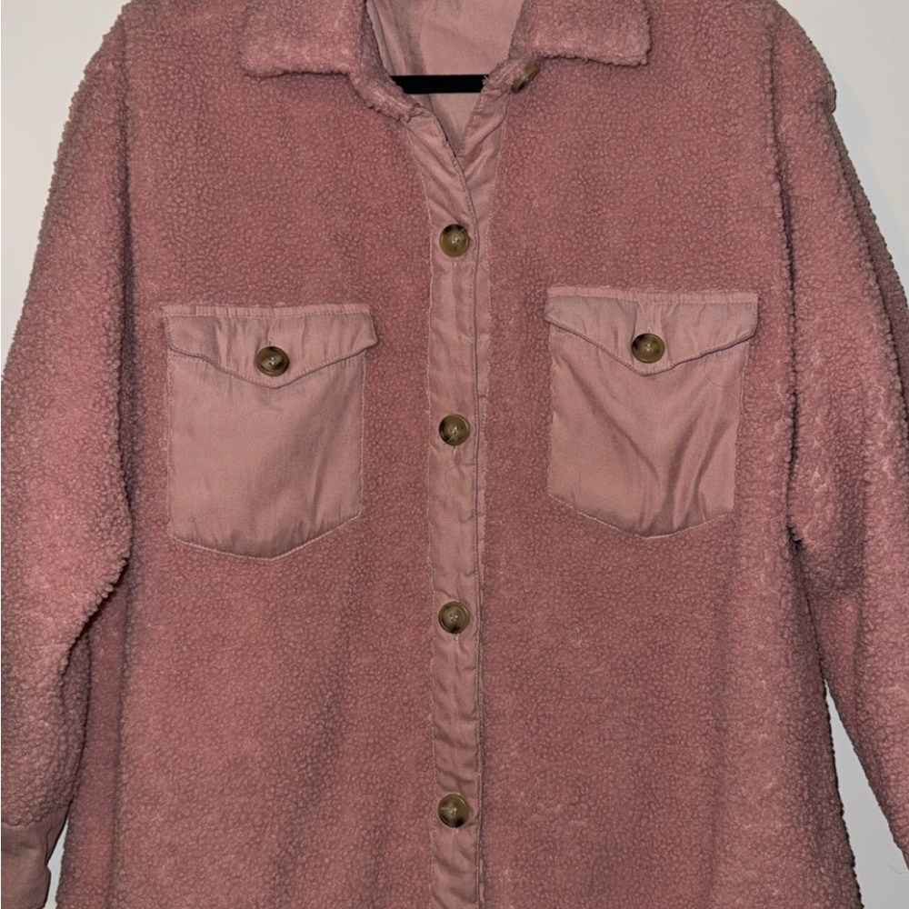 Pink Teddy Jacket with Soft Fabric and Relaxed Fit